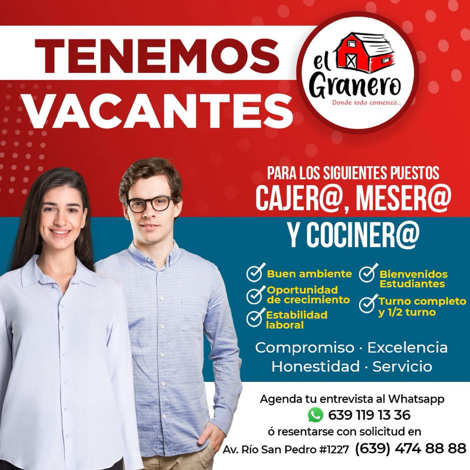 Cajera ,mesero ,y cocinera