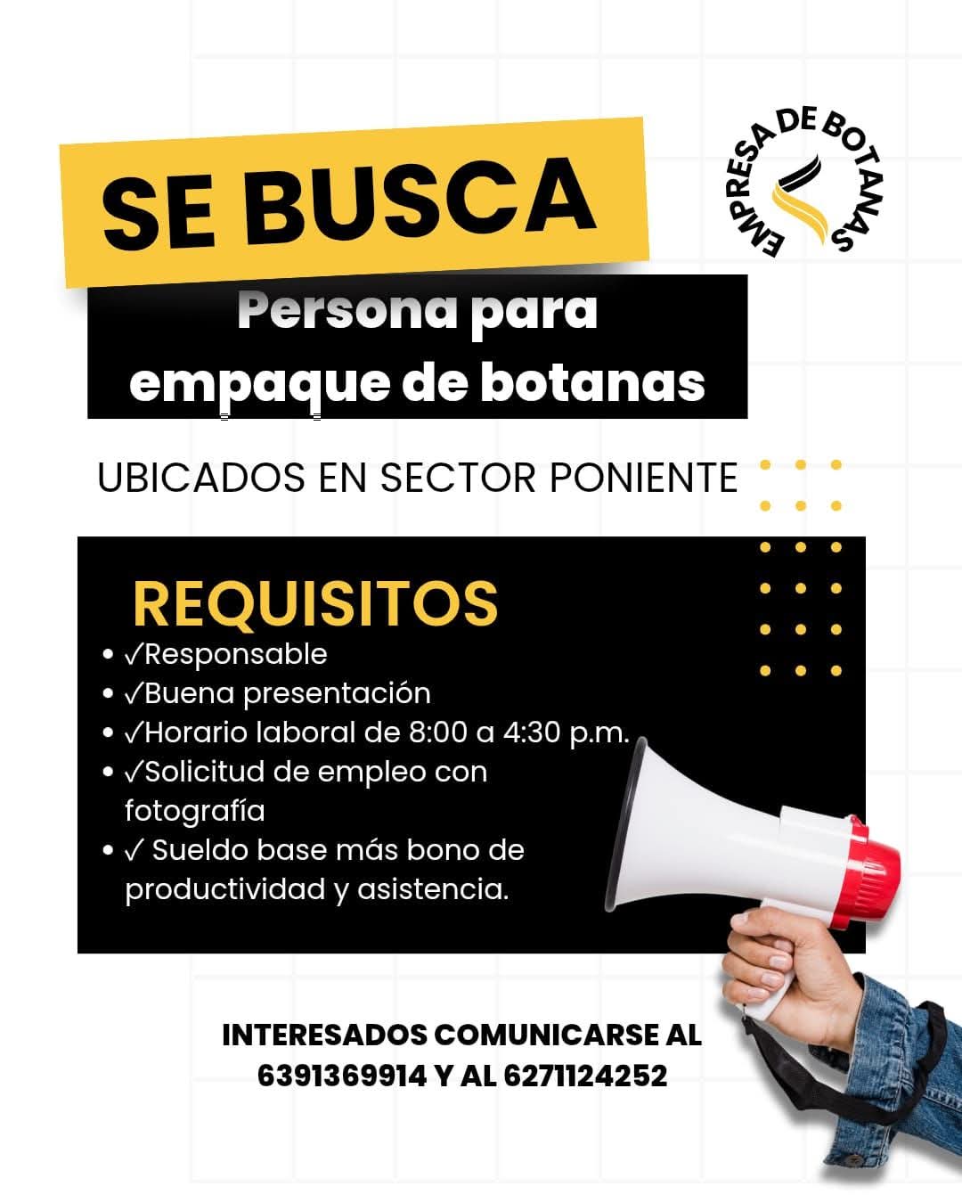 Persona para empaque de botanas
