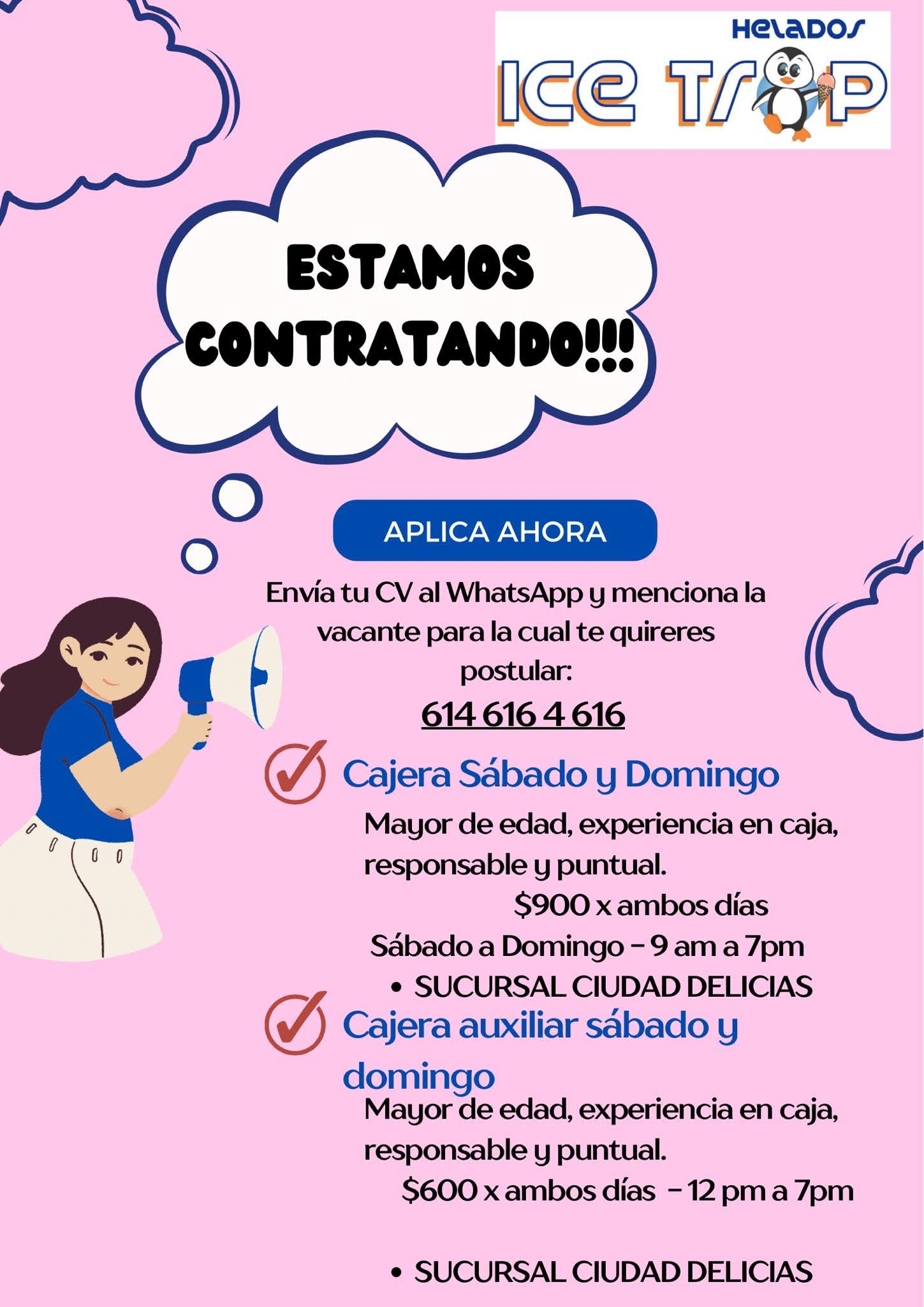 Cajera auxiliar sábado y domingo