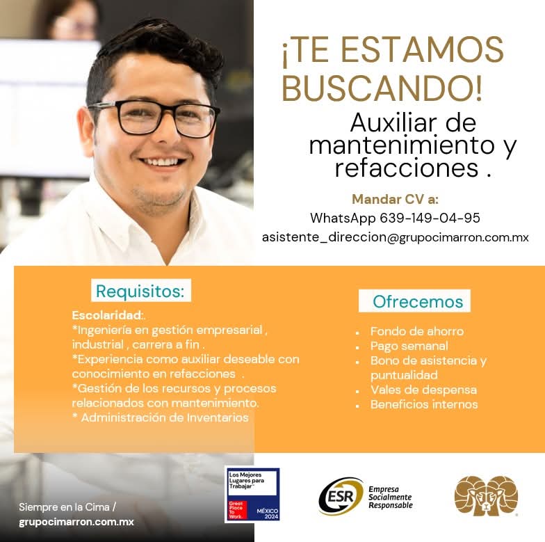 Auxiliar de mantenimiento y refacciones