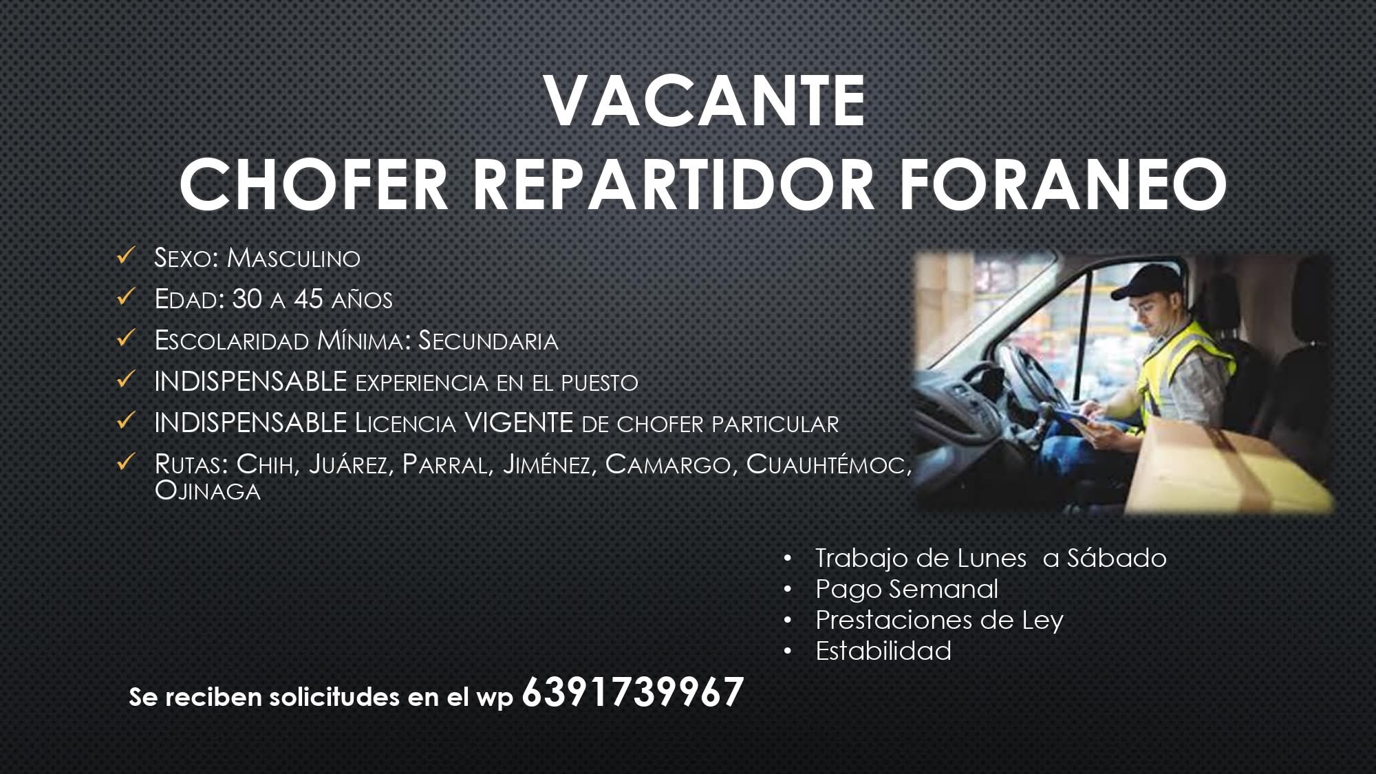 Chofer repartidor foraneo