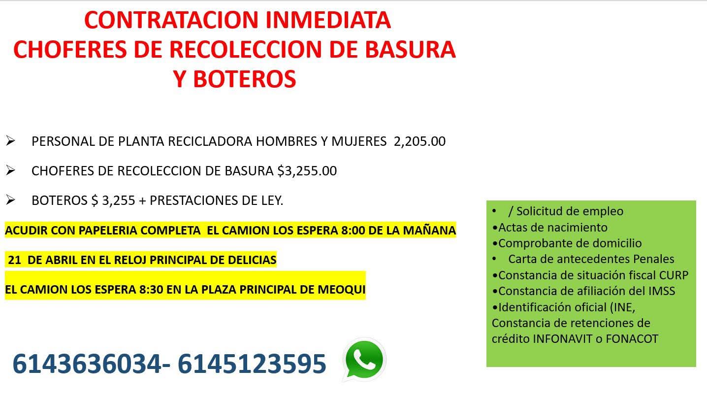 Chofer recolección de basura