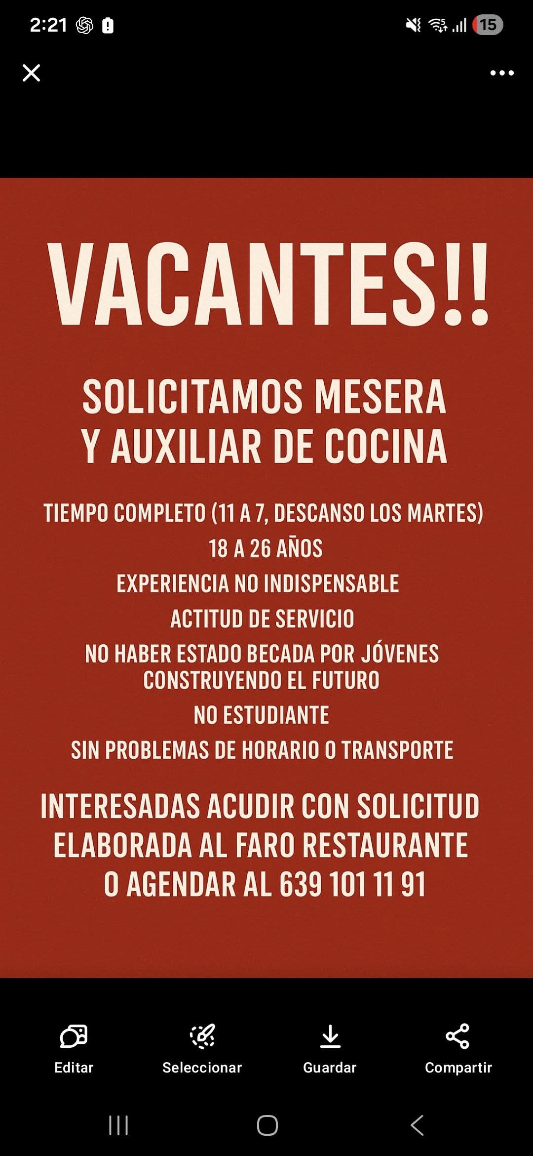 Mesero auxilar de cocina