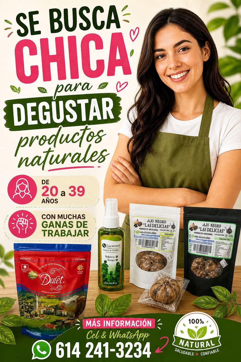 Chica para degustar productos naturales