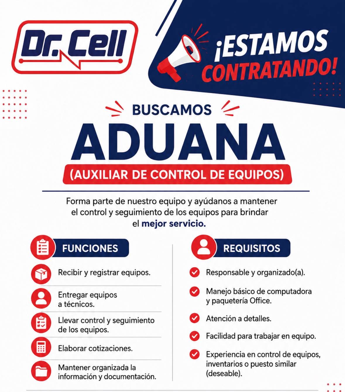 Auxiliar de control de equipos