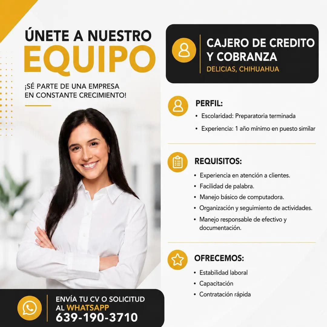 Cajero de credito y  cobranza